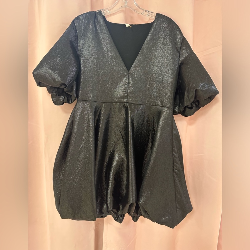 Glam Black Boxy Ruffled Mini Dress